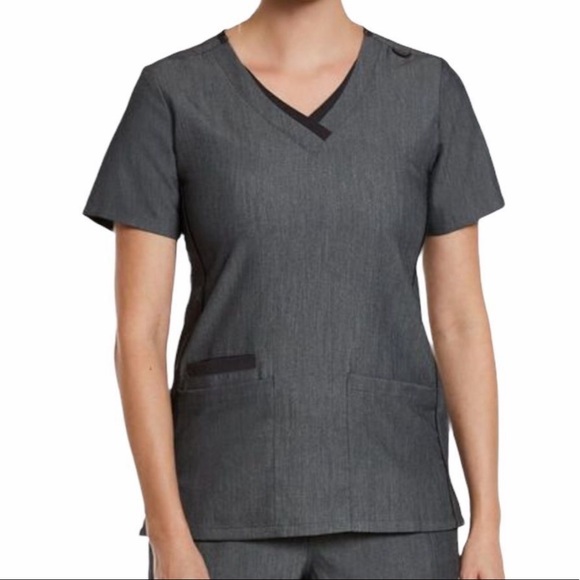 4/$20 Matrix by Maevn Women's Contrast Double V-Neck Scrub Top Size Small | Gray - Picture 1 of 12